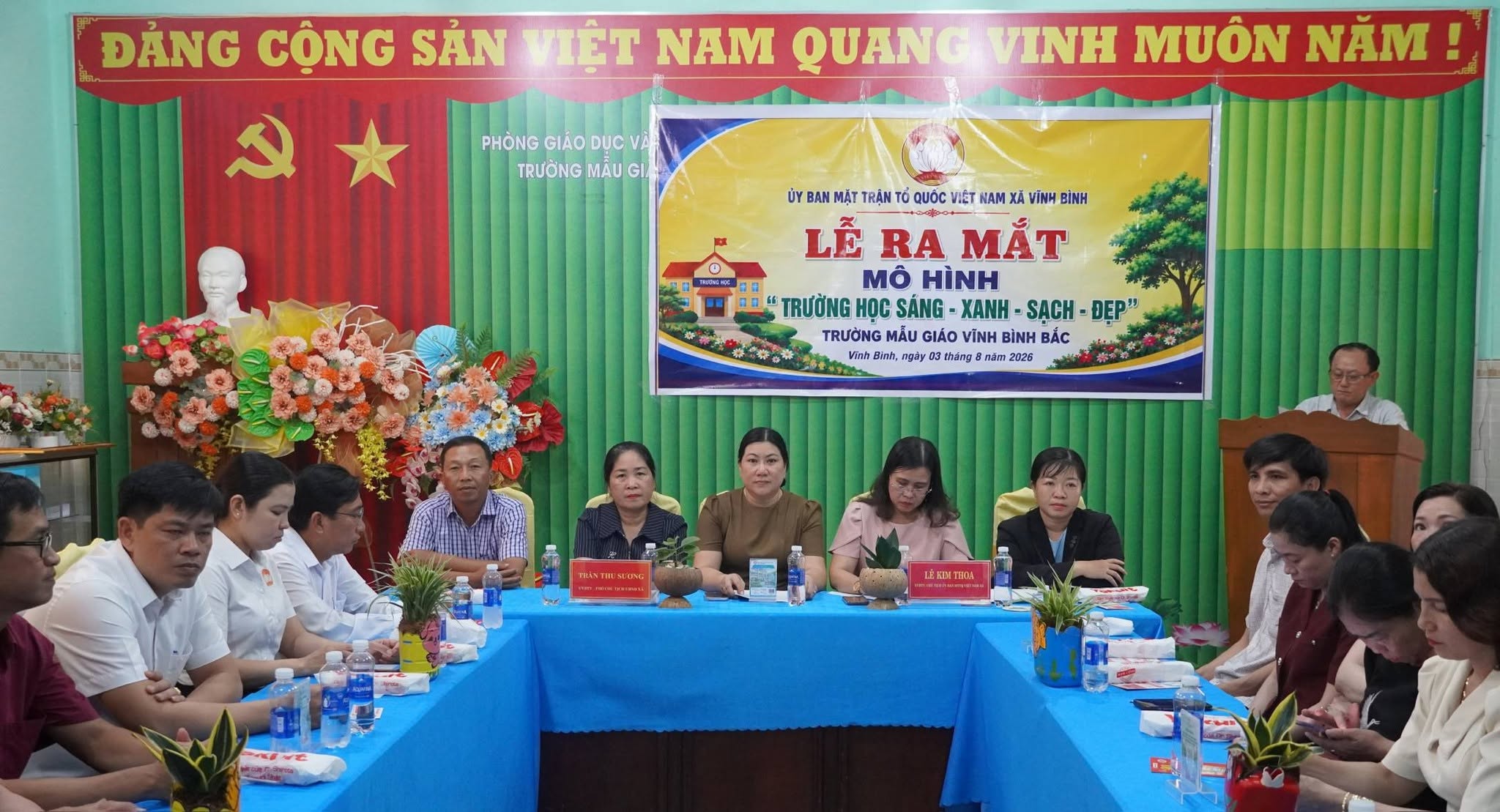 Ra mắt và gắn biển mô hình “Trường học Sáng - Xanh - Sạch - Đẹp” Trường Mẫu giáo Vĩnh Bình Bắc